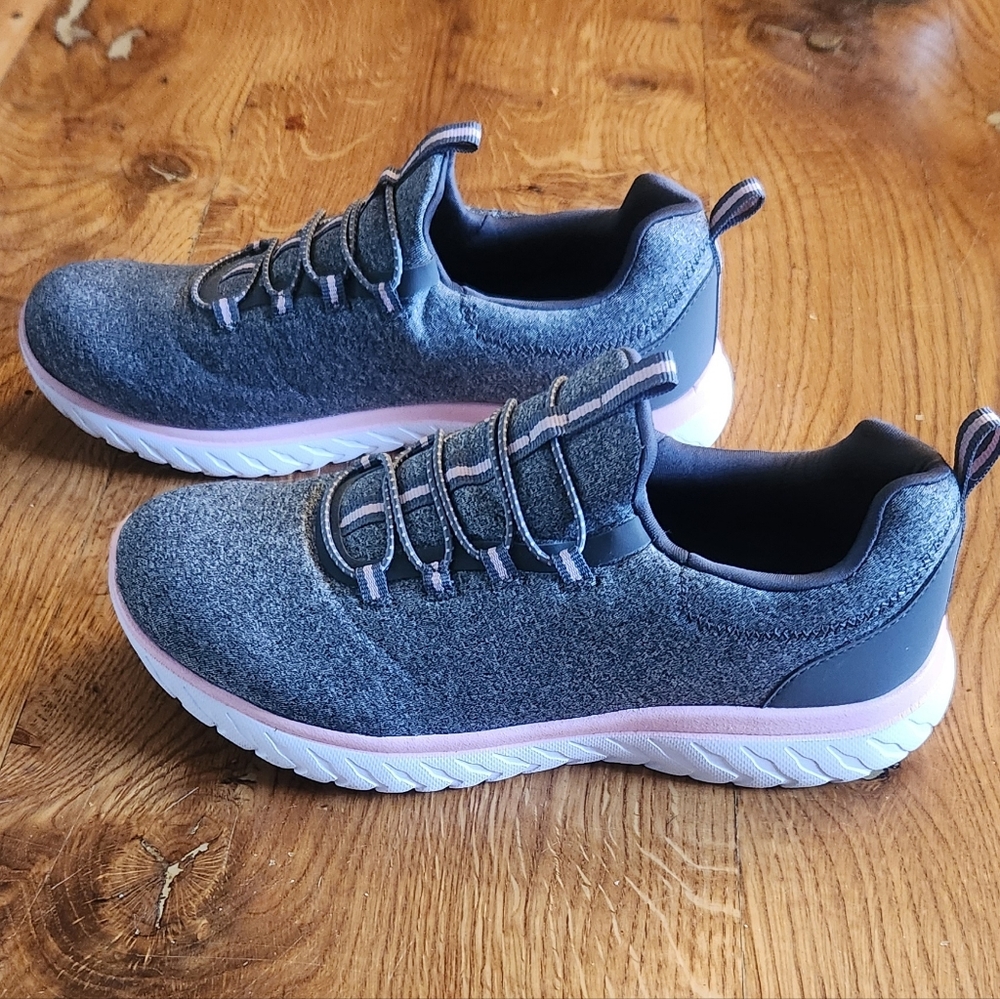 Gray/Pink Athletic Knit Sneakers with Memory Foam